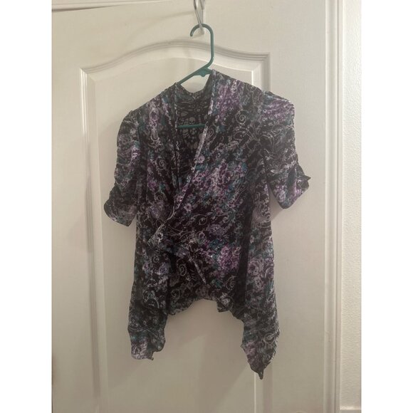 Almost Famous Womens Floral Print Cardigan Size L Polyester/Cotton Blend Made In - Picture 2 of 6
